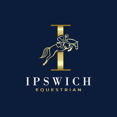 Elegant Luxury Abstract Line Letter I Monogram Horse Jump Alphabet Logo, Show Jumping Logo, Horse Jump, Typography