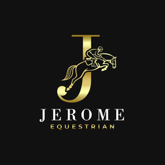 Elegant Luxury Abstract Line Letter J Monogram Horse Jump Alphabet Logo, Show Jumping Logo, Horse Jump, Typography