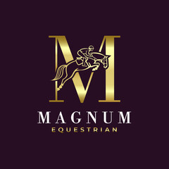 Elegant Luxury Abstract Line Letter M Monogram Horse Jump Alphabet Logo, Show Jumping Logo, Horse Jump, Typography