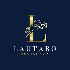 Elegant Luxury Abstract Line Letter L Monogram Horse Jump Alphabet Logo, Show Jumping Logo, Horse Jump, Typography
