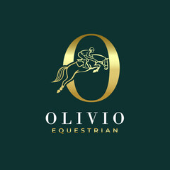 Elegant Luxury Abstract Line Letter O Monogram Horse Jump Alphabet Logo, Show Jumping Logo, Horse Jump, Typography