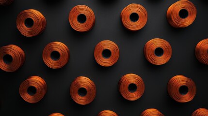 Artistic arrangement of vibrant orange thread spools