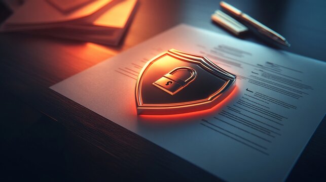 Secure Document Handling: Shield Lock Symbol for Data Protection Concept
