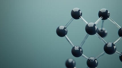 Obraz premium Abstract Molecular Structure with Glossy Black Spheres on Green Background