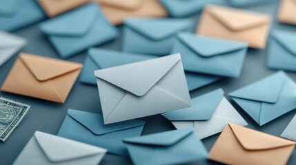 Colorful envelopes scattered on a surface