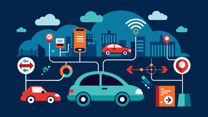 An automotive industry where cars can communicate with each other to avoid accidents find the most efficient routes and share data on fuel consumption for better energy management.. Vector