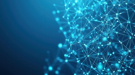 Abstract Blue Network Connections with Dots and Lines in Space