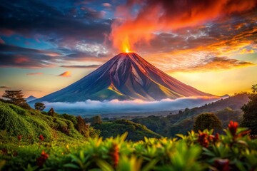 Fototapeta premium Erupting Volcano at Sunset