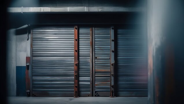 Empty steel shutter door of warehouse, storage or storefront for metal door  - Powered by Adobe