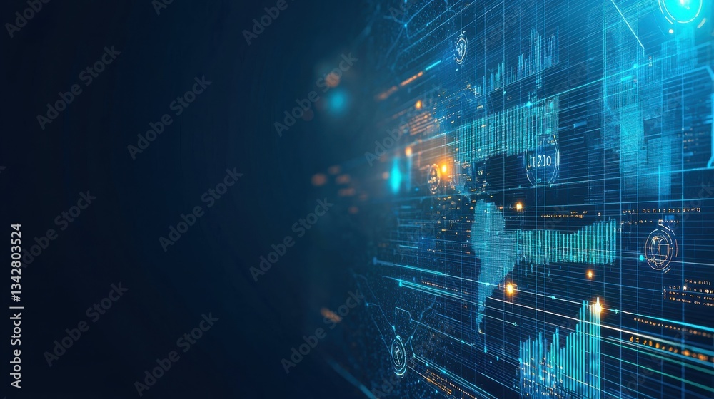 Poster dynamic visualization of futuristic data and technology interface