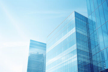 Obraz premium Modern glass skyscrapers reflecting the sky in a business district with a clean, minimalist architectural design