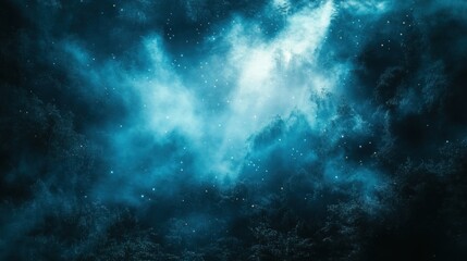 Mystical night sky over forest; ethereal cloudscape;  background for fantasy; suitable for posters, games, etc