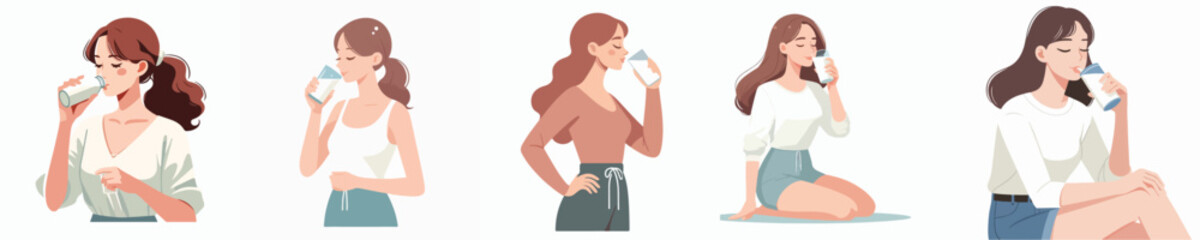 vector of a woman drinking milk