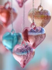 Fototapeta premium Colorful Glass Heart Ornaments