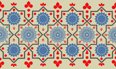 Beautiful Embroidery Floral Gray, Blue And Red