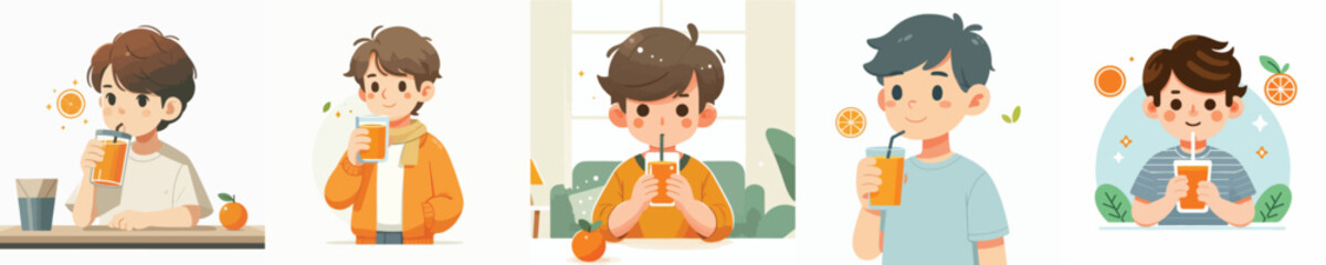 boy drinking orange juice vector