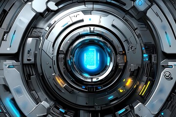 Futuristic machine interface displays data, abstract