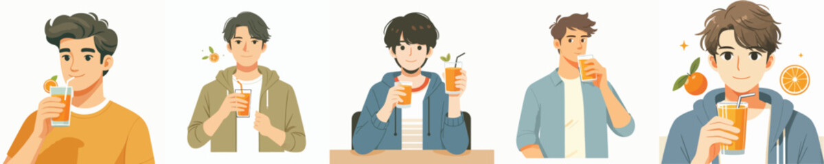 young man drinking orange juice vector