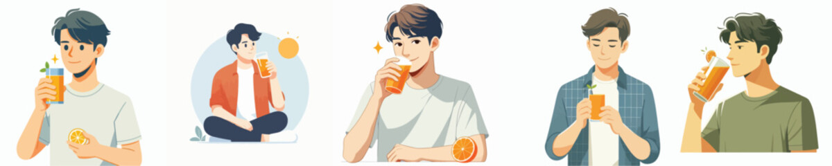 young man drinking orange juice vector
