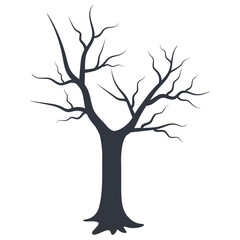 Creepy Halloween Tree Illustration. Vector Black Silhouette.