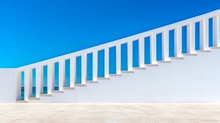 Naklejka premium White Modern Staircase Against Vivid Blue Sky Offering Minimalist Aesthetic