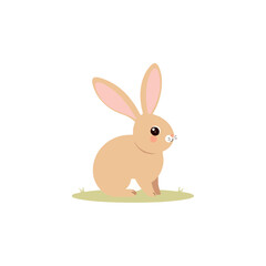 Cute Cartoon Bunny Sitting on Grass – Vector Illustration
