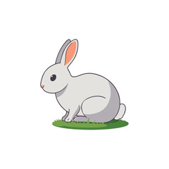 Cute Cartoon Bunny Sitting on Grass – Vector Illustration