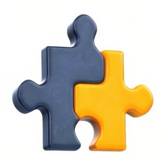 Obraz premium Two puzzle pieces in black and yellow connecting together.