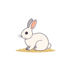 Cute Cartoon Bunny Sitting on Grass – Vector Illustration