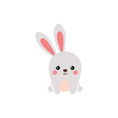 Cute Cartoon Bunny Sitting on Grass – Vector Illustration