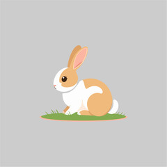 Cute Cartoon Bunny Sitting on Grass – Vector Illustration