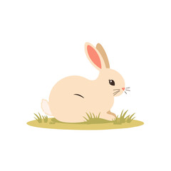 Cute Cartoon Bunny Sitting on Grass &ndash; Vector Illustration