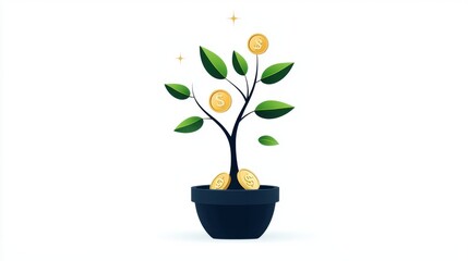 Fototapeta premium Plant with moneythemed coins growing in a pot.