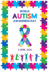 World Autism Awareness Day Frame puzzle vector illustration.