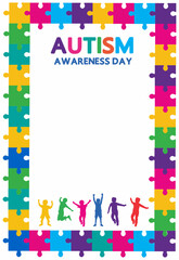 World Autism Awareness Day potrait frame puzzle vector illustration.