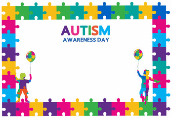 World Autism Awareness Day landscape frame puzzle illustration. vector file