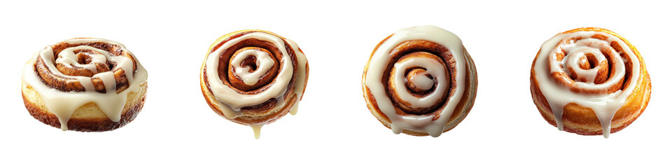 Obraz premium A close up view showcasing the delectable cinnamon rolls with their characteristic spiral design and a generous coating of creamy sweet icing