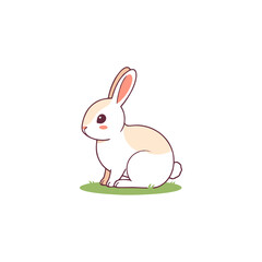 Cute Cartoon Bunny Sitting on Grass – Vector Illustration