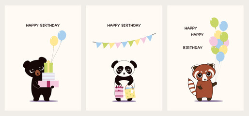 Cute bear illustration birthday card set