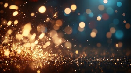 Obraz premium Dazzling bokeh lights illuminate the background as sparkling particles create a vibrant atmosphere perfect for nighttime festivities