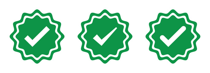 Obraz premium Green tick - symbol of certification and verification on social media and social network. Verified and certified official account and profile. Symbol, sign and icon. Green tick verified badge icon. 
