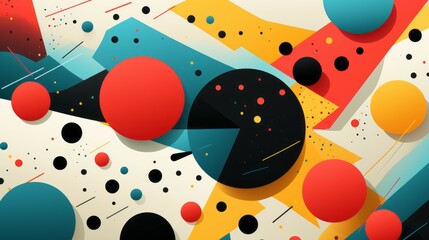 Obraz premium Neo Memphis style decoration art. Abstract colorful background with spots and splashes. Abstract geometric background with circles, lines, dots and spots. Vector illustration. .