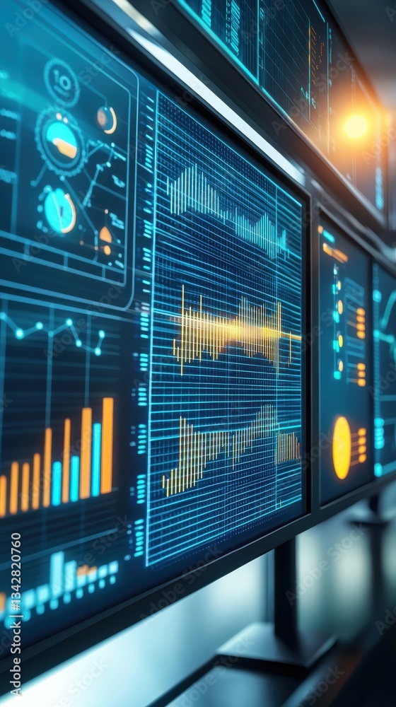 Poster high-tech data dashboard with advanced analytics and graphs