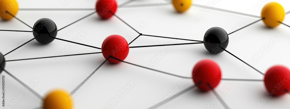 Poster conceptual network diagram with colorful nodes and connecting lines