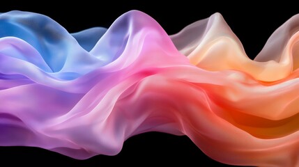 Fototapeta premium Colorful Fabric Flowing Abstractly Against Black Background Creates Dynamic Effect