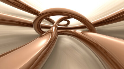 Fototapeta premium dynamic 3D abstract background featuring intertwined, glossy brown ribbons creating sense of movement and depth. smooth curves and reflective surfaces add modern and futuristic feel