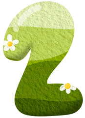 Green gradient of number 2 with flower clip art, number hand drawn