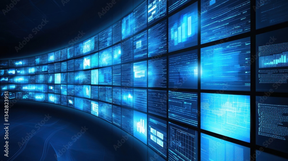 Poster futuristic interface with data visualization in digital environment