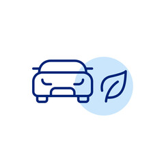 Car and leaf. Green mobility, eco-friendly vehicle, low emission, electric and sustainable transportation. Pixel perfect, editable stroke icon