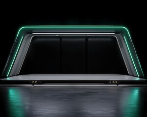 Futuristic stage, platform, neon lights, black background, for display